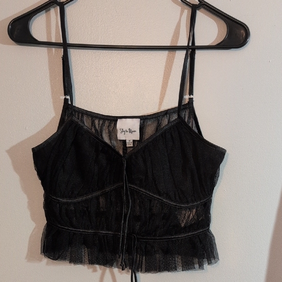 Sky To Moon Tops - Stylish Black Mesh Camisole Top